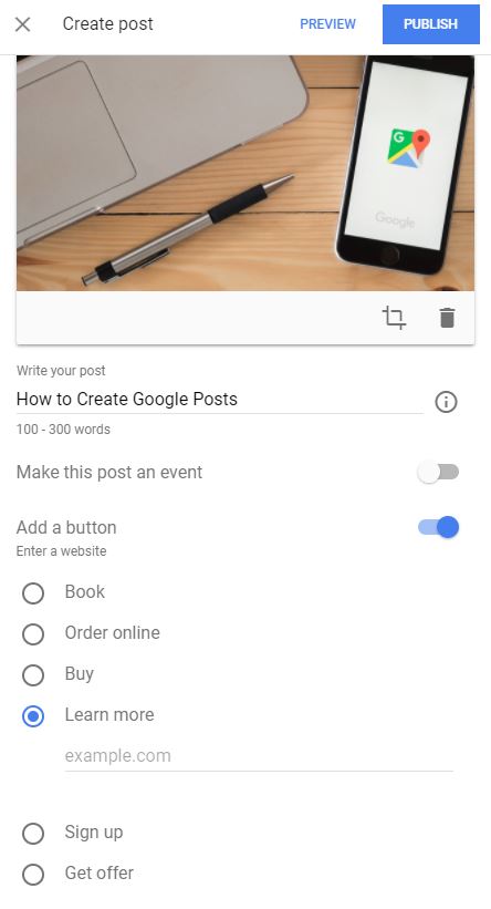 adding a button to google post